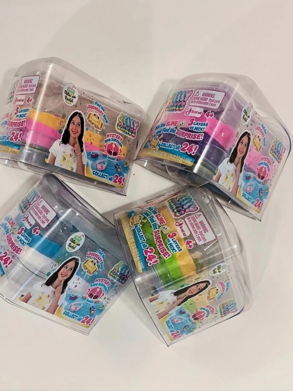 Lot of 4 Jelly Cakes sensory slime toys Each with surprise inside, Set NWT